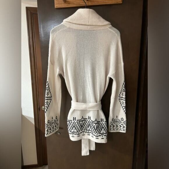 360 Cashmere Cream with Black Embroidery midi Duster Cardigan Size XS - Picture 4 of 6